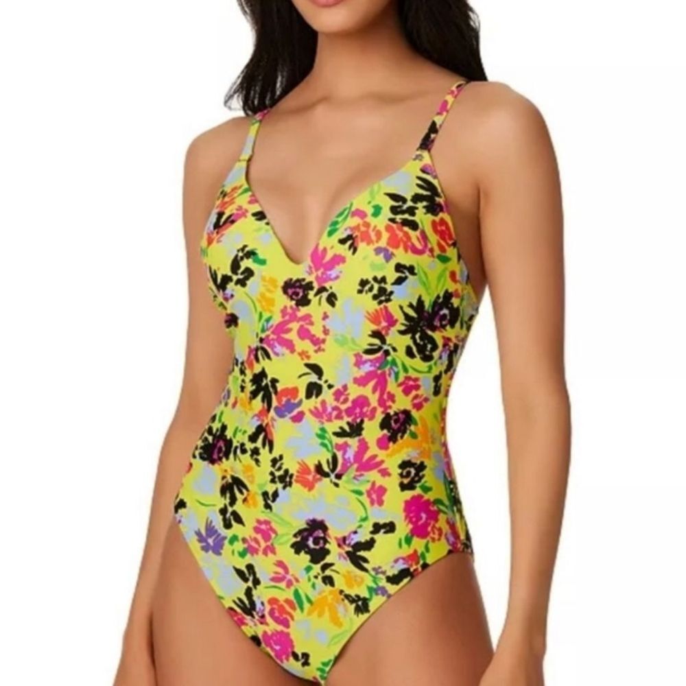 Bar III Floral Chic One-Piece Swimsuit Citron Yellow‎ XS New